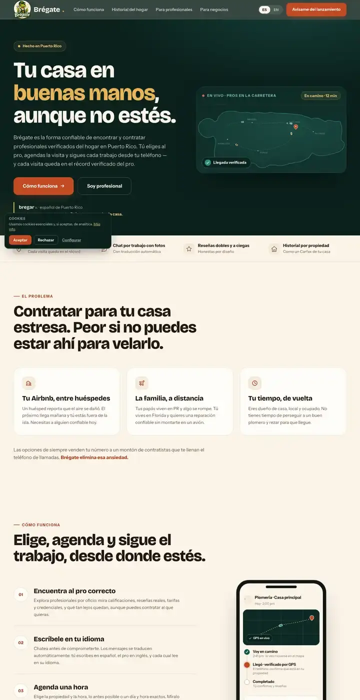 Brégate website, screenshot of the home page